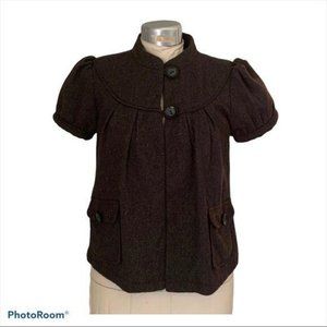 Nick & Mo Anthropologie Jacket Blazer Wool Mandarin Collar Puff Sleeves Brown M